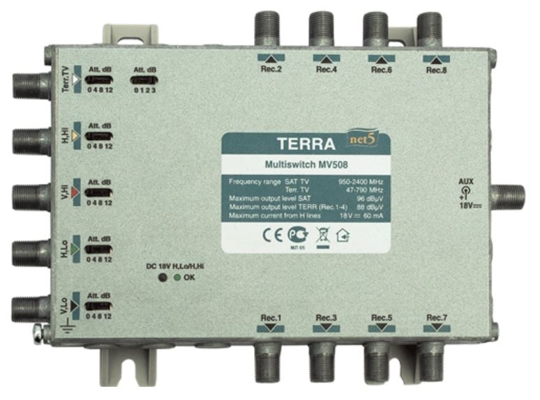 Мультисвич оконечный Terra MSR 516. Mr508 Terra. Terra Multiswitch Mr 508 схема подключения. Мультисвитч для спутниковой и эфирной антенны активный.